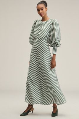 Lovaan Daisy Linen-Silk Long-Sleeve Maxi Dress