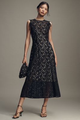 Lovaan Audrey Sleeveless Lace Midi Dress