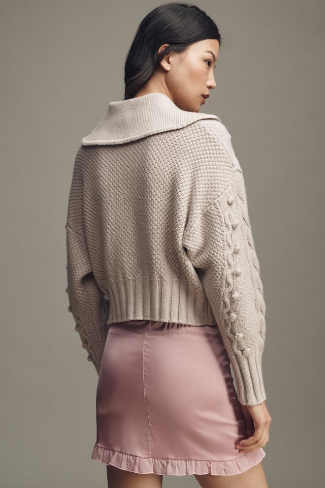 Lovaan Merino Wool Cable-Knit Zip-Front Sweater #1