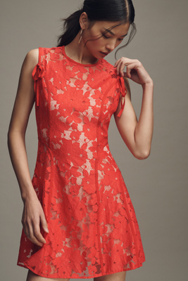 Lovaan Audrey Lace Mini Dress In Red