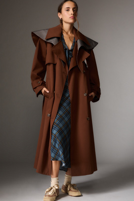 Lovaan Alexandra Trench Coat Jacket In Brown