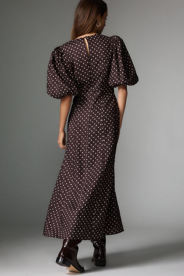 Lovaan Adeline Linen Blend Puff-Sleeve Midi Dress #1