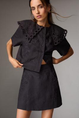 Lovaan Nina Linen Mini Skirt In Black