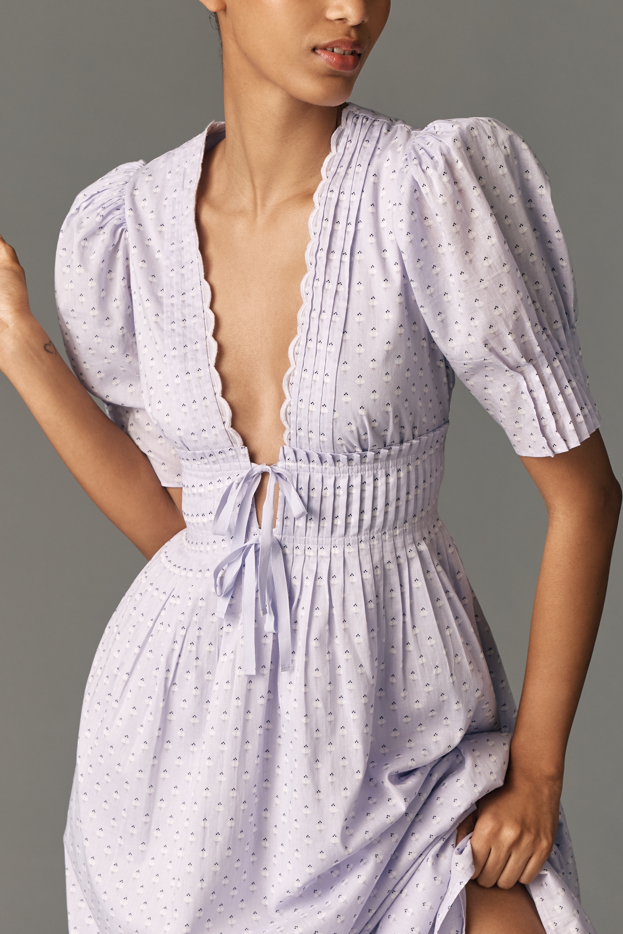 Lovaan Boehm Short-Sleeve Cotton Midi Dress