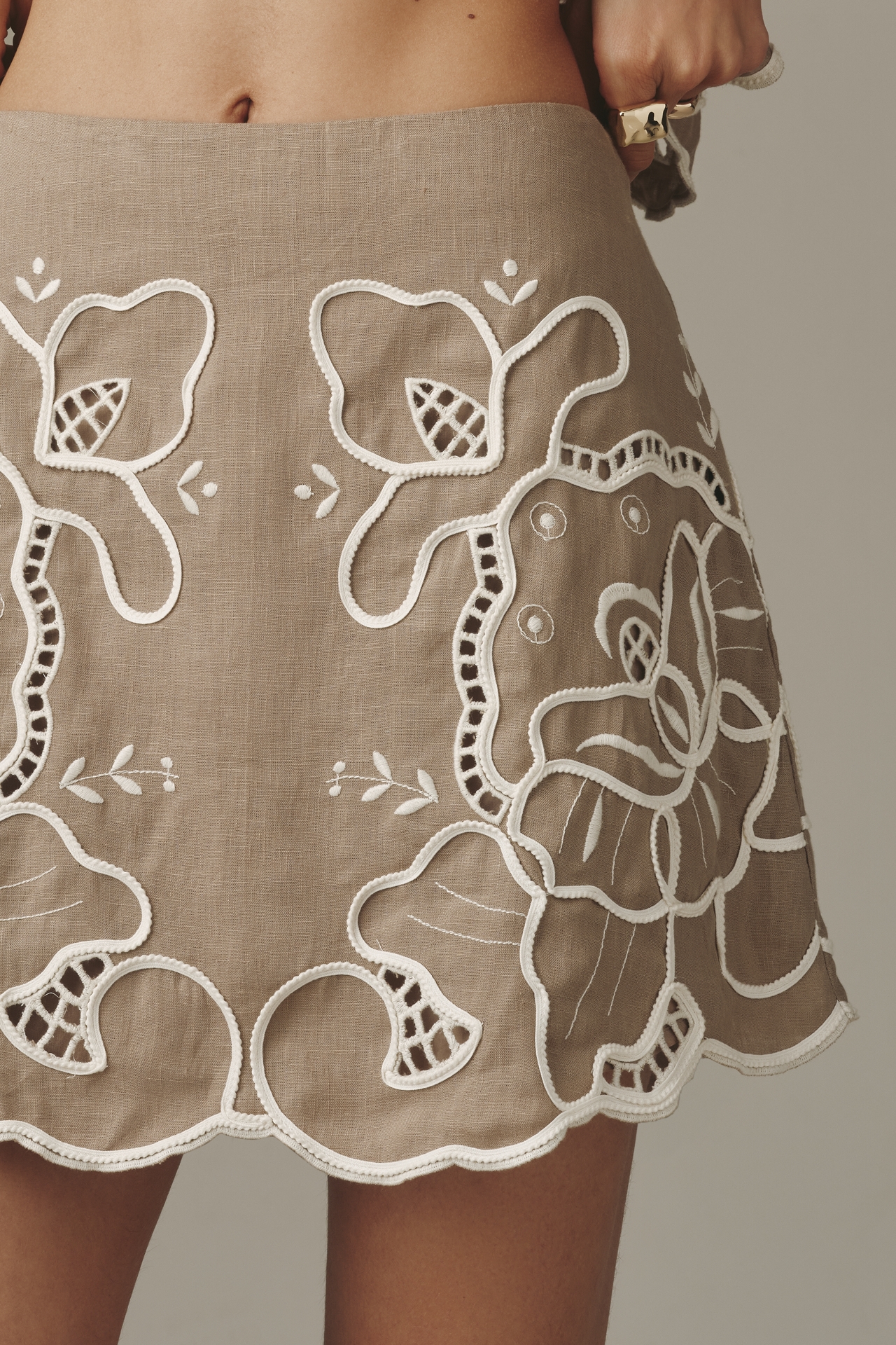 Lovaan Millicent Eyelet Linen Mini Skirt