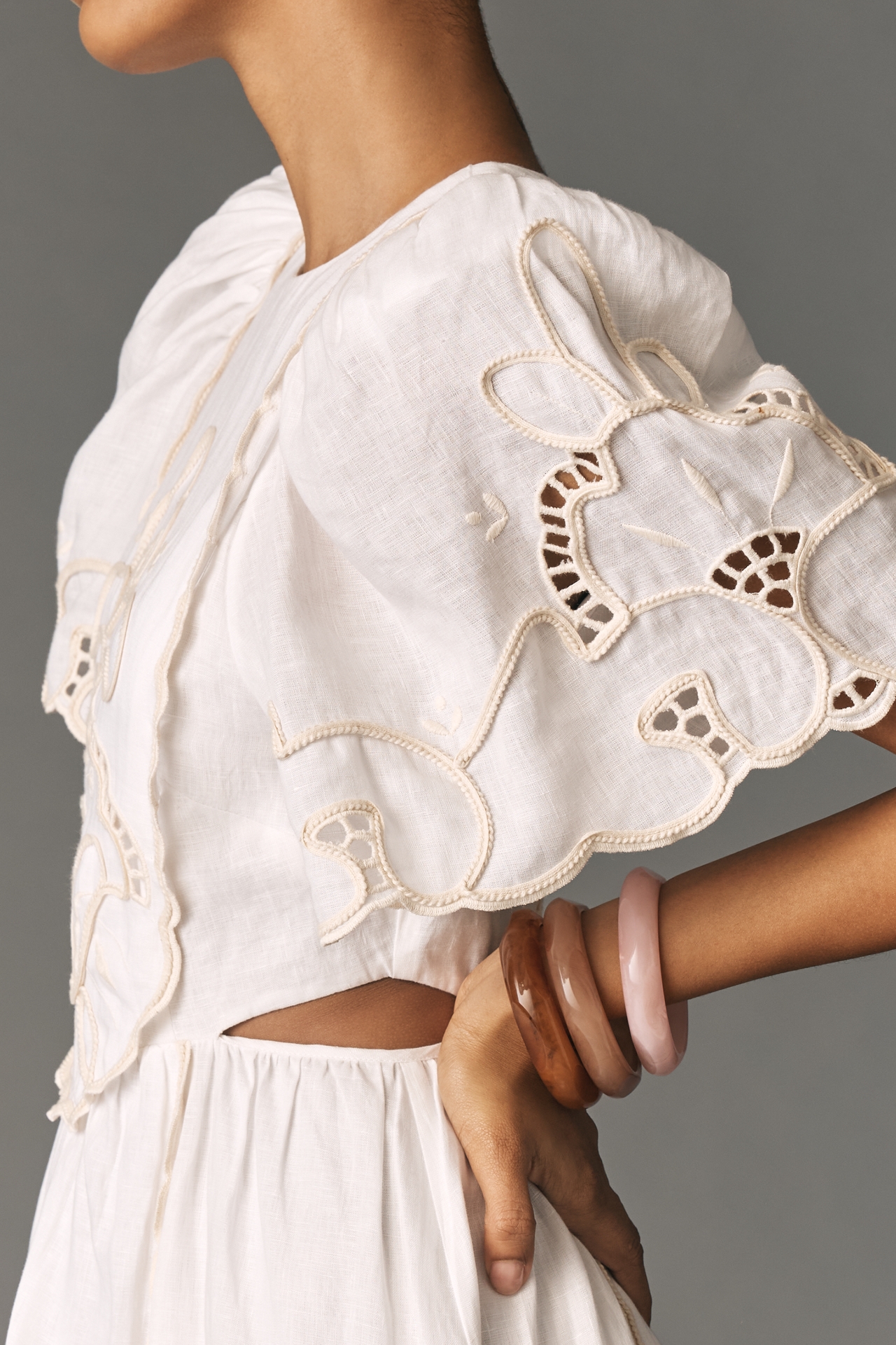 Lovaan Freya A-Line Short-Sleeve Linen Midi Dress