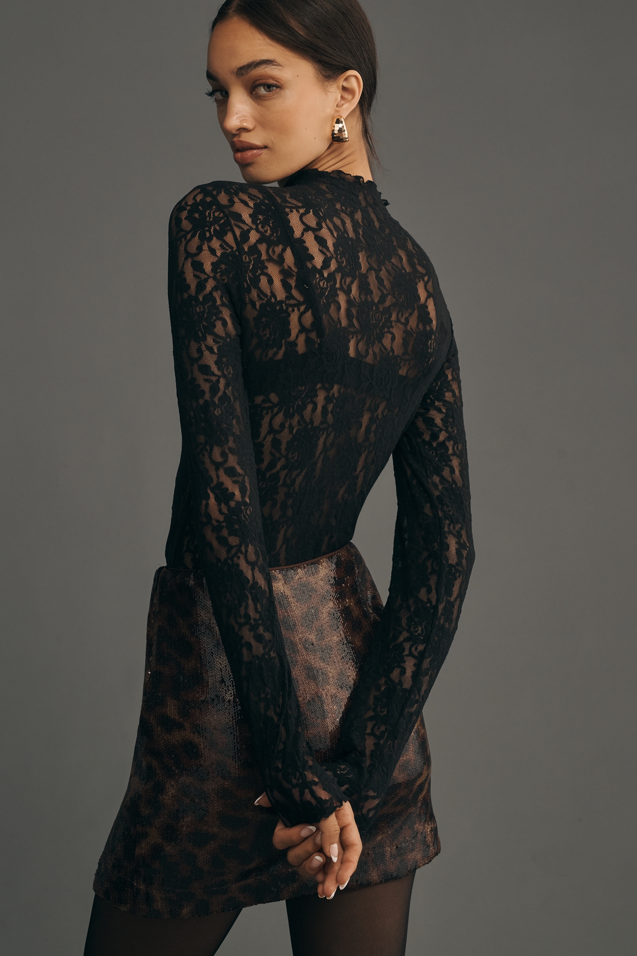 Hanky Panky Long-Sleeve Mock-Neck Signature Lace Bodysuit