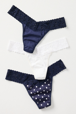 Hanky Panky Supima Cotton Original Rise Thongs, Set Of 3 In Blue