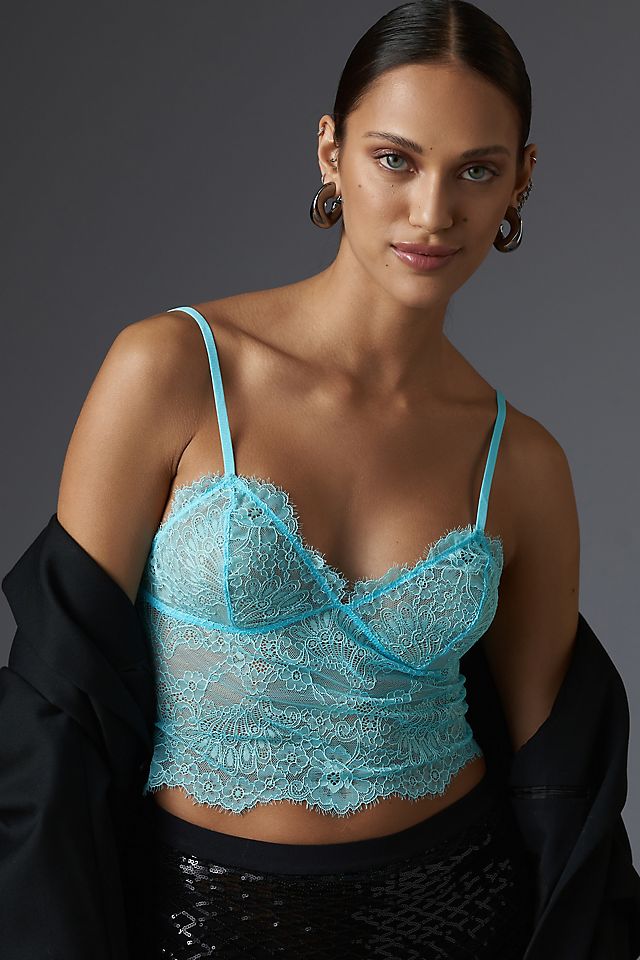 V-Neck Sheer Lace Longline Bralette