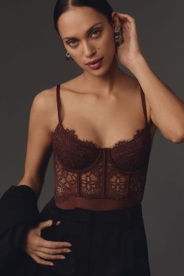 By Anthropologie Hourglass Lace Bodysuit In Brown
