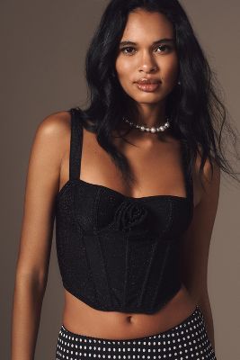 By Anthropologie Shine Rosette Bustier Top In Black