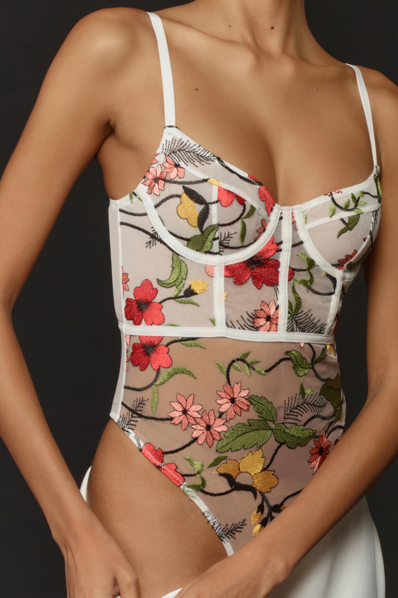 By Anthropologie Floral Mesh Bodysuit