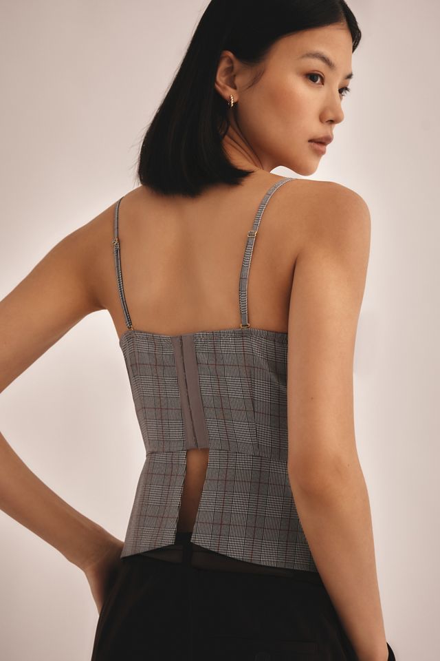 By Anthropologie Plaid Lace Corset Top #1
