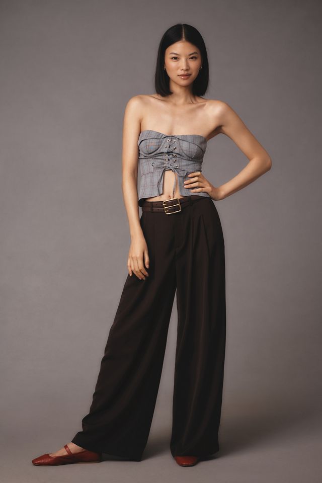 By Anthropologie Plaid Lace Corset Top #3