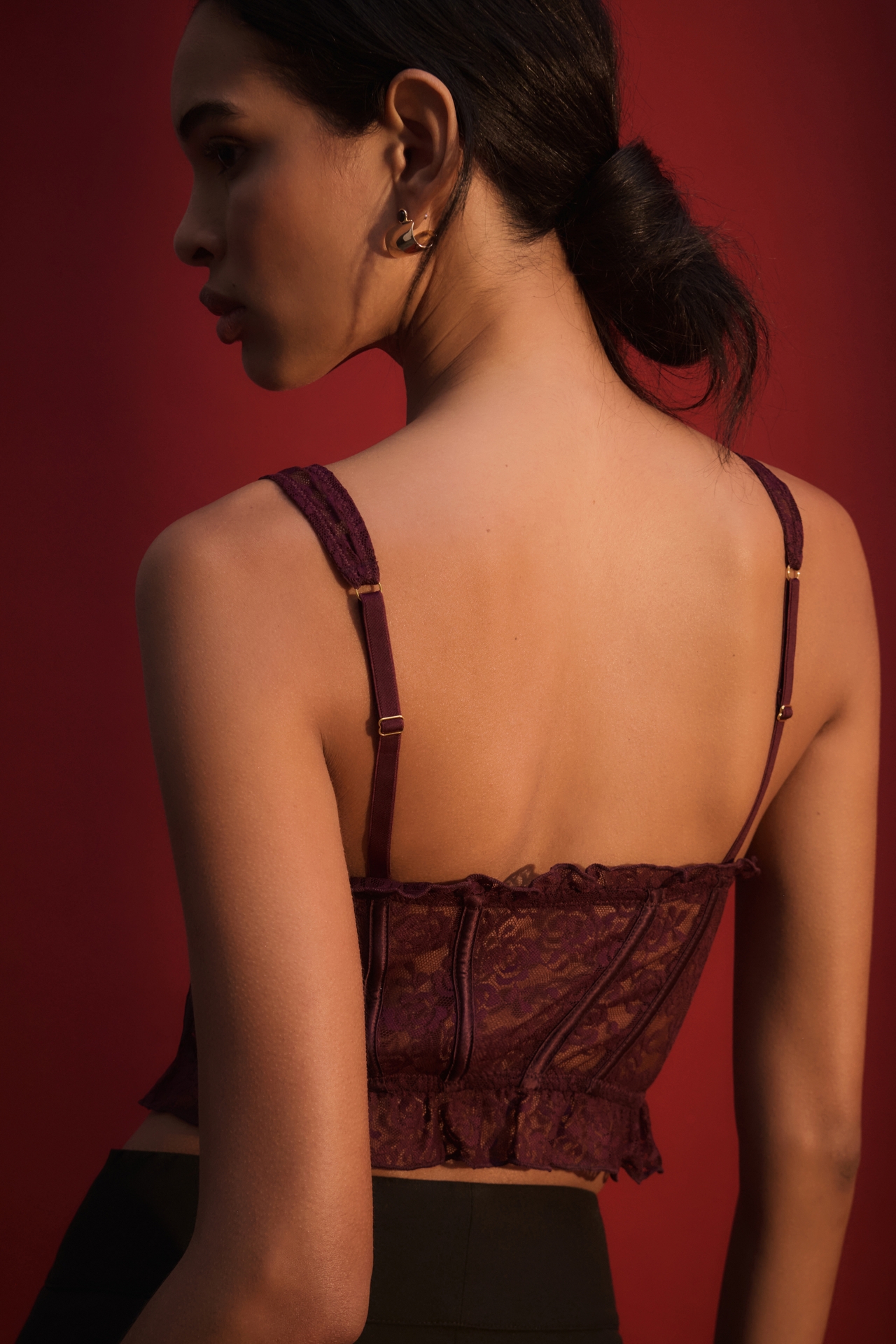 By Anthropologie Ruffle Lace Corset Top