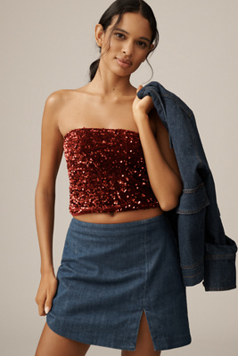 By Anthropologie Sequin Tube Top In Red