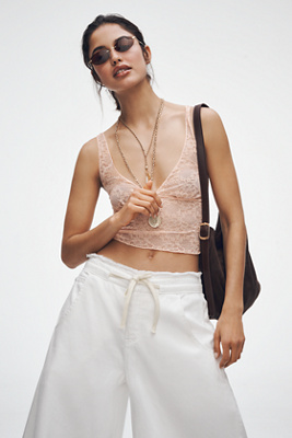 By Anthropologie Plunge Lace Tank Top In Orange