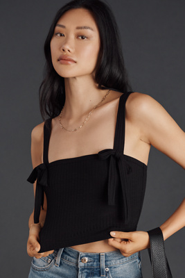 By Anthropologie Ribbed Bow Knit Tank Top In Black