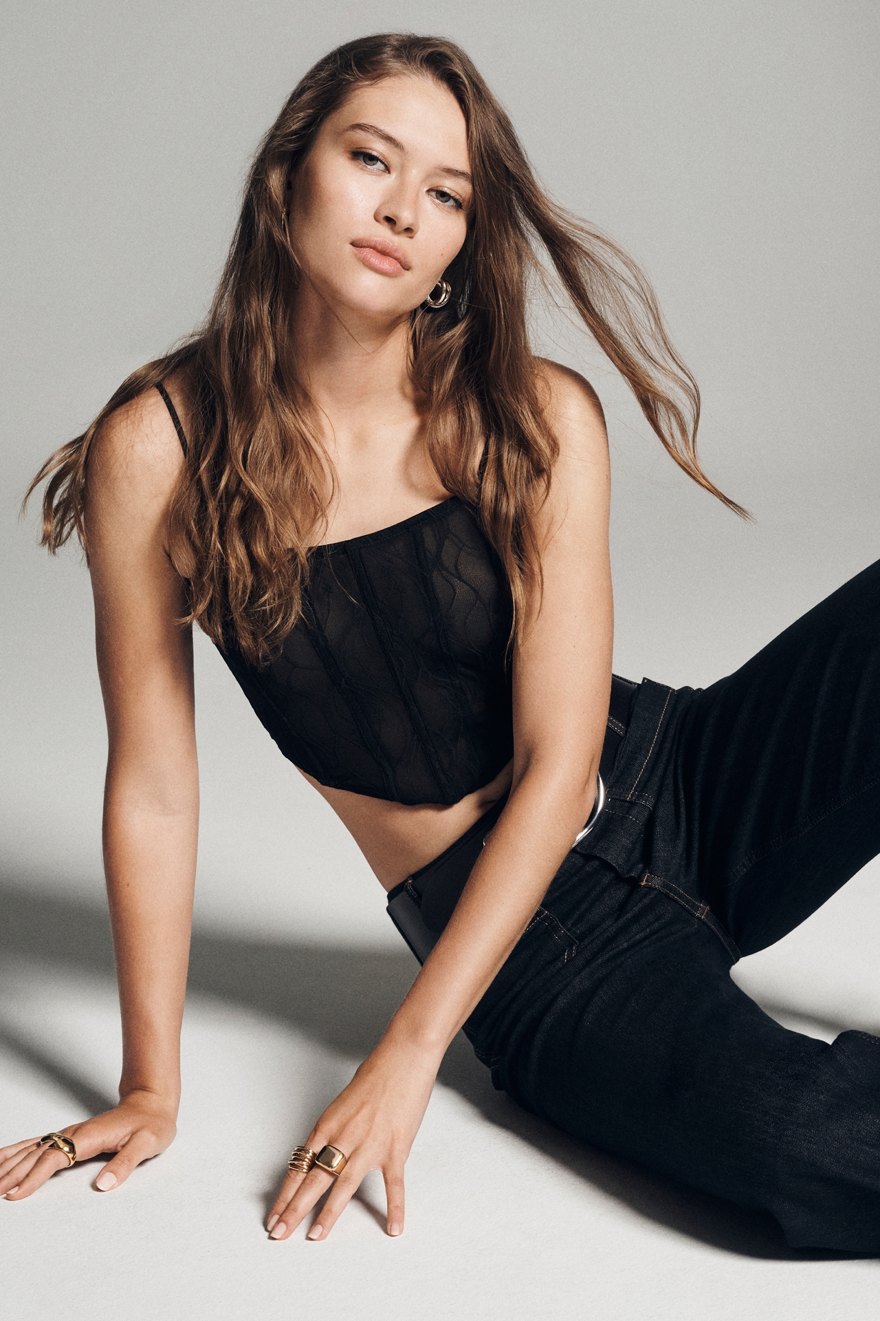 By Anthropologie Sheer Mesh Corset Top