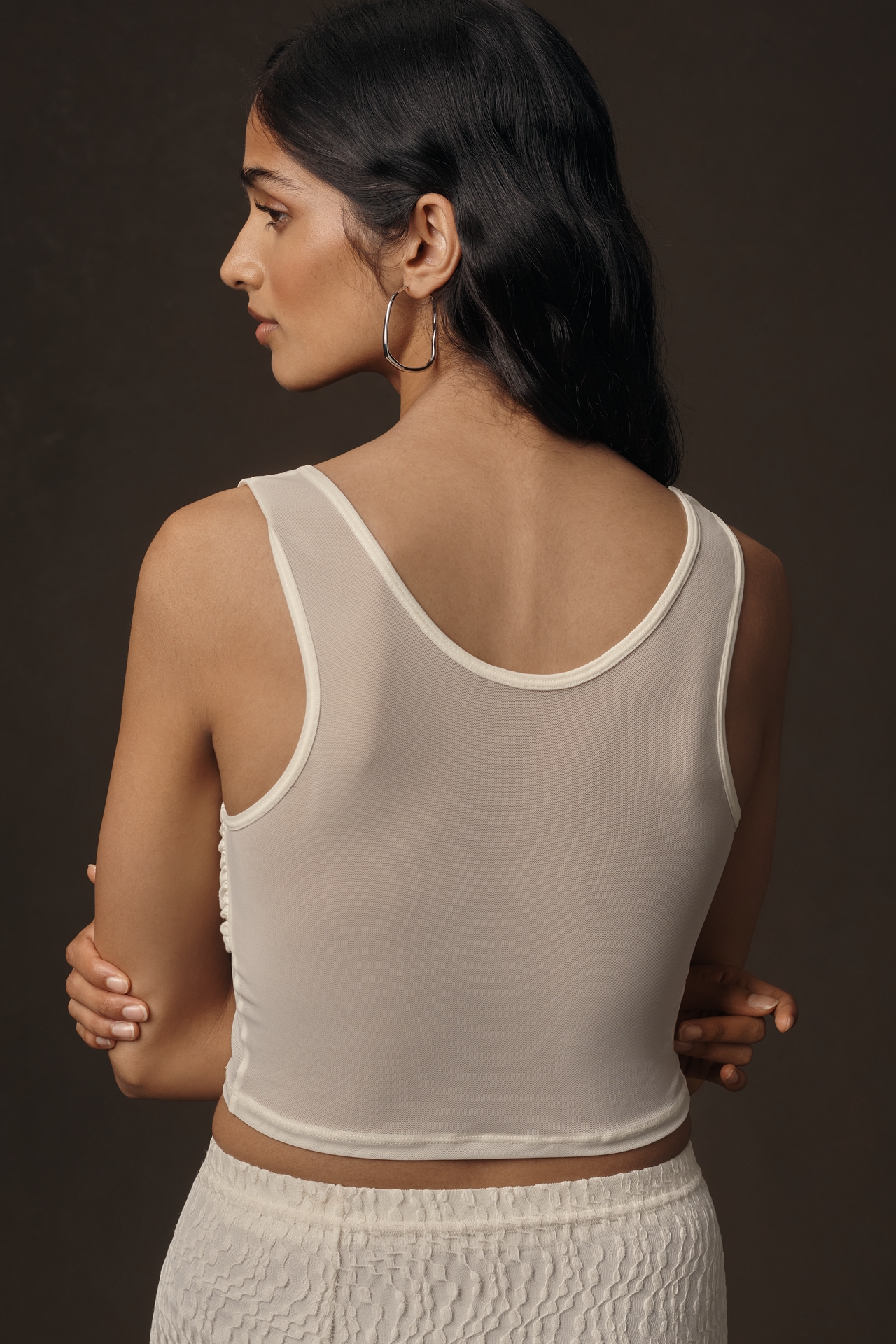 By Anthropologie Knot-Front Mesh Cropped Tank
