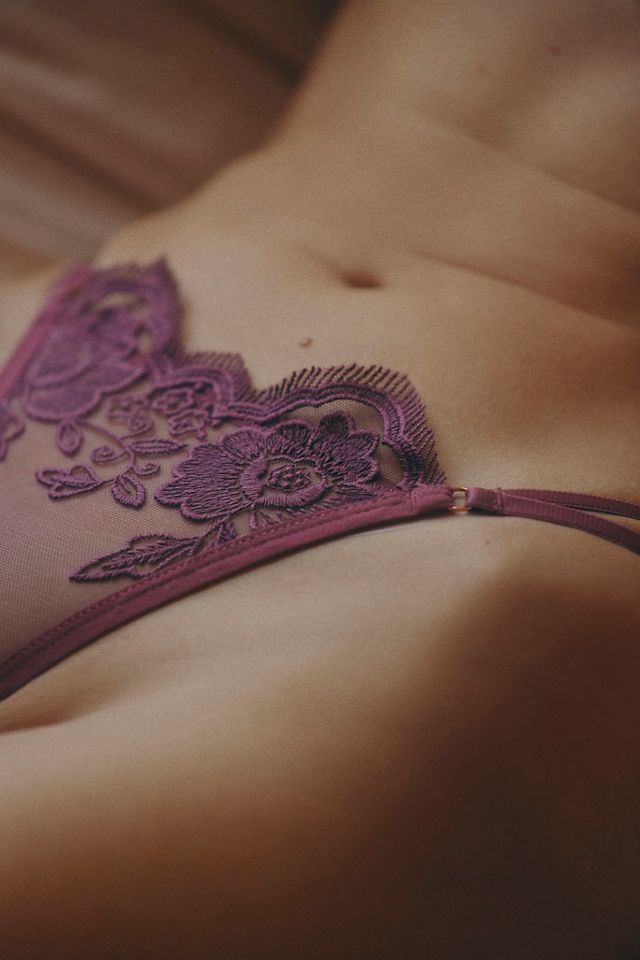 LyreBird Embroidered Mesh Strappy Thong #3