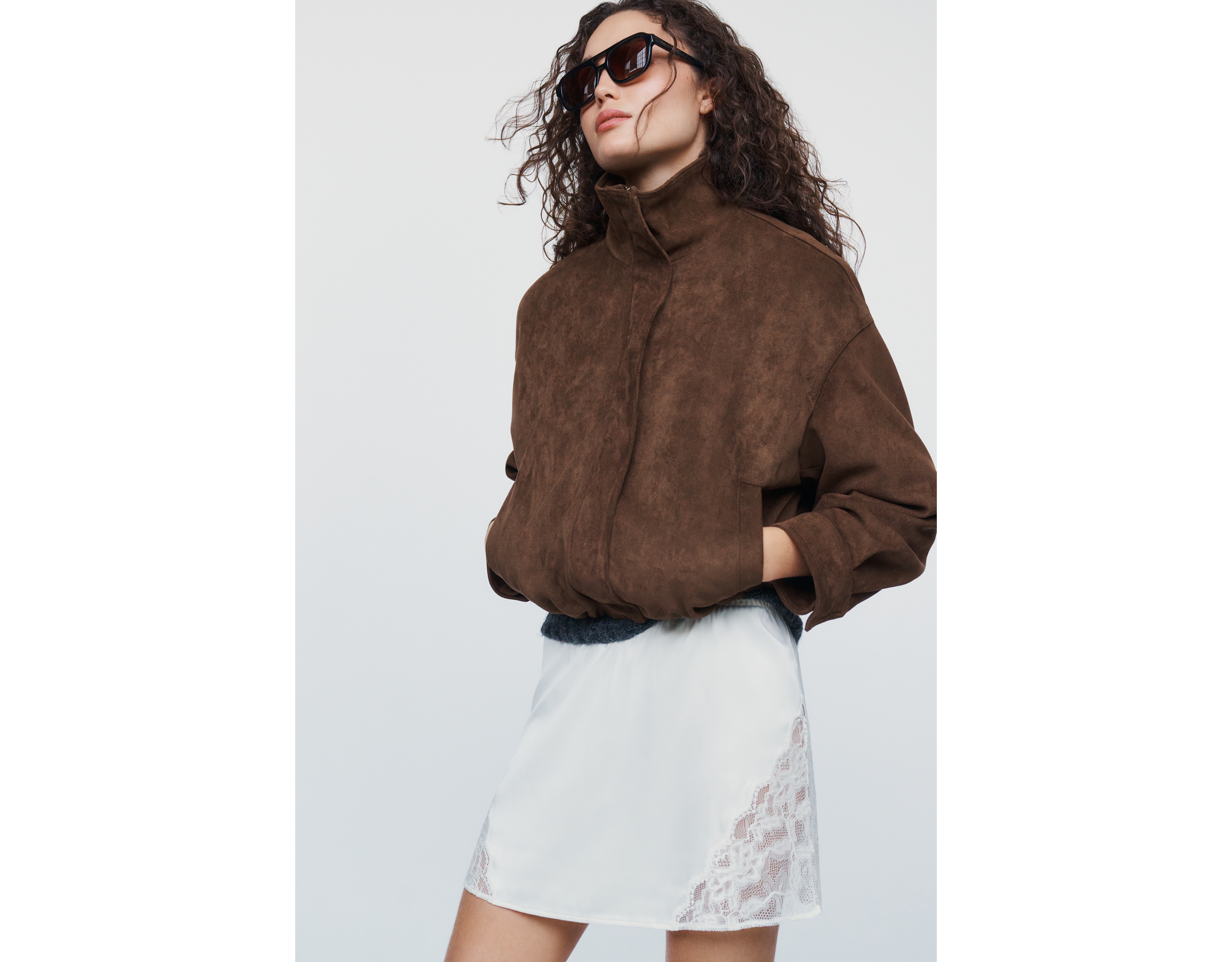 LyreBird Lace-Trim Satin Slip Mini Skirt