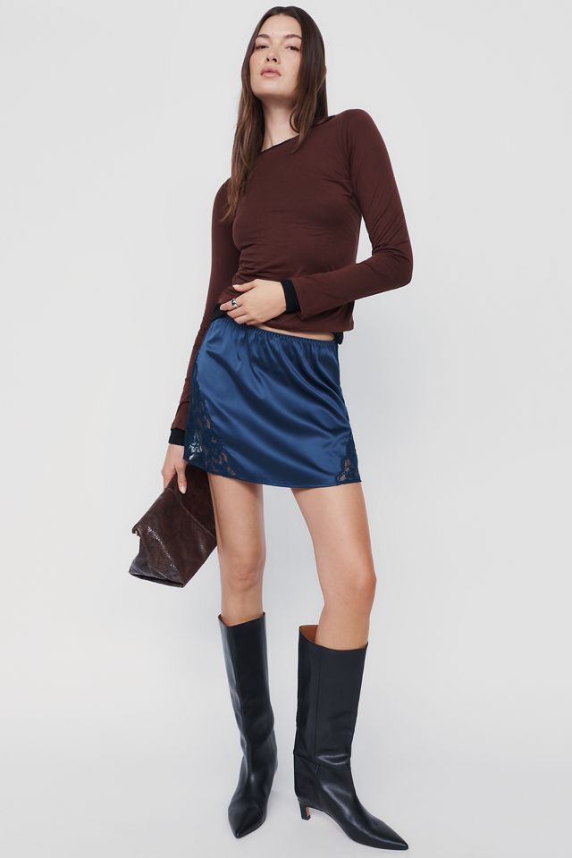 LyreBird Lace-Trim Satin Slip Mini Skirt #3