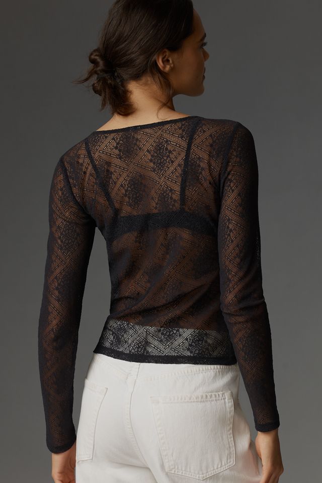By Anthropologie Long-Sleeve Sheer Lace Top #1