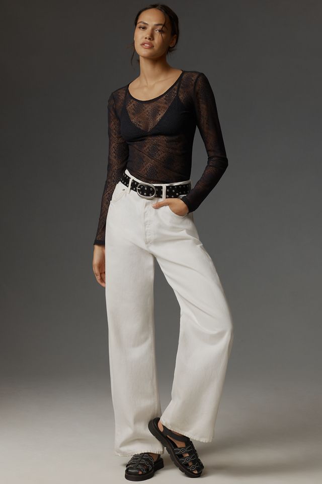 By Anthropologie Long-Sleeve Sheer Lace Top #3