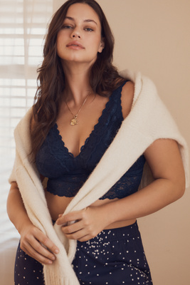 Cosabella Plus Plunge V-neck Lace Bra In Blue