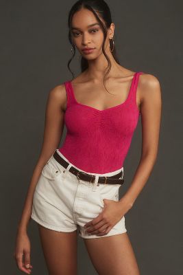 Shop By Anthropologie The Hannah Seamless Textured Tank: Sweetheart Bodysuit Edition Top In Purple