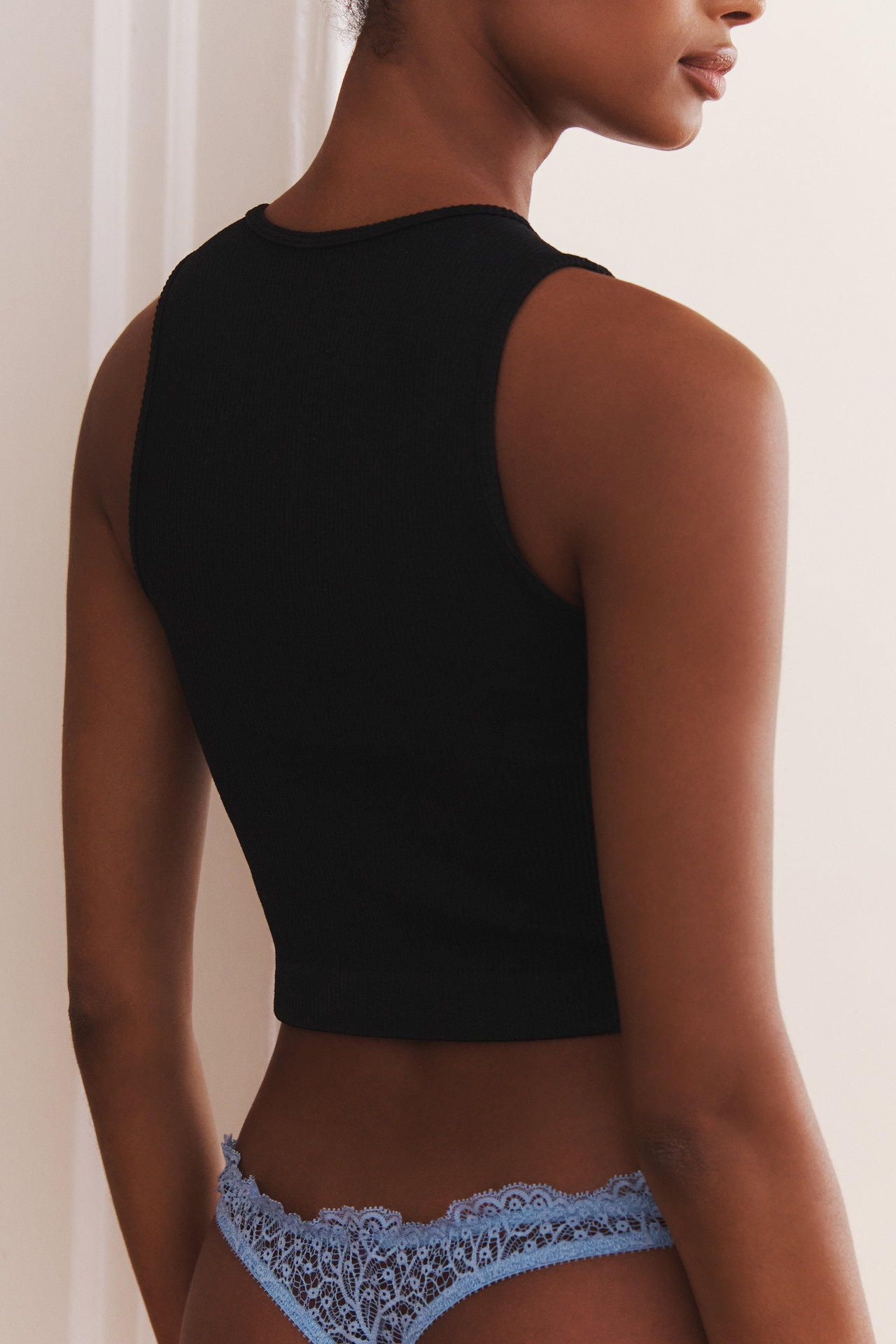 The Reegan Seamless Lace-Up Ribbed Cropped Tank