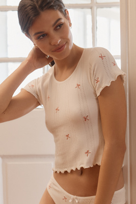 By Anthropologie Seamless Pointelle Babydoll T-shirt In Beige