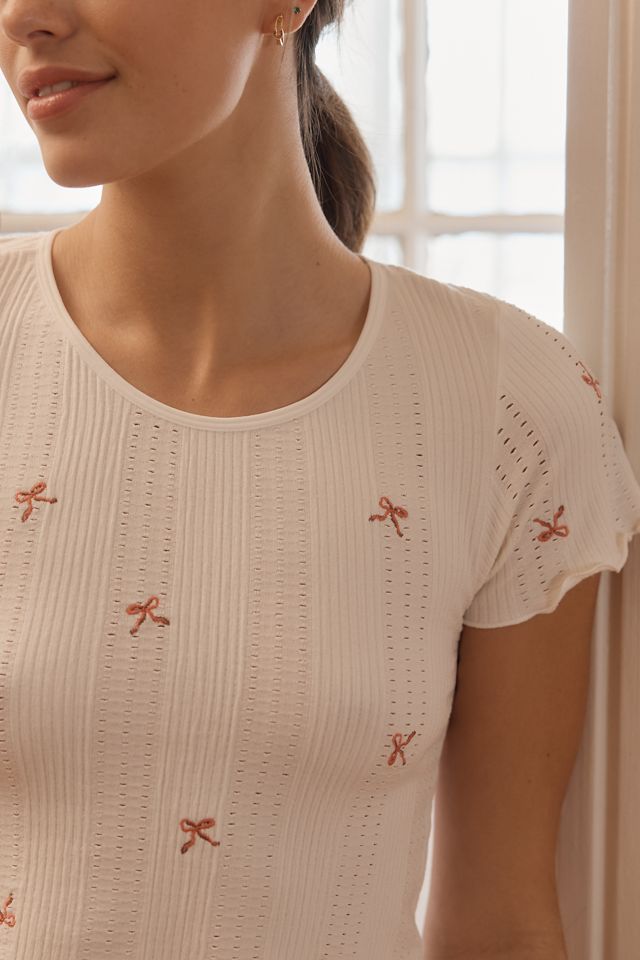 By Anthropologie Seamless Pointelle Babydoll Tee #2