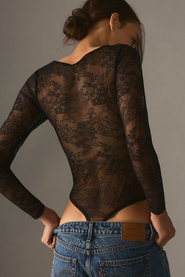 By Anthropologie Deep V-Neck Lace Bodysuit #1