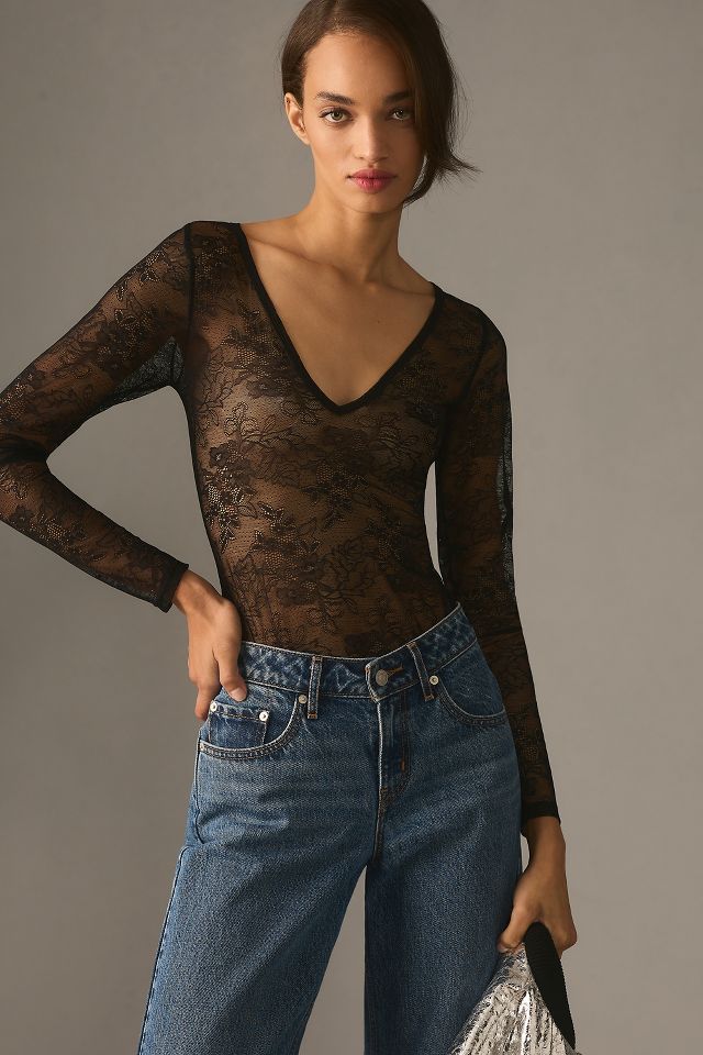 V-Neck Lace Bodysuit  FASHION HIPS –