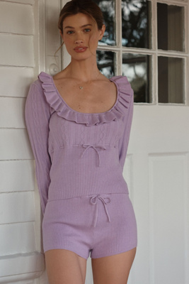 Lyrebird Long-sleeve Ribbed Sweater Top In Purple