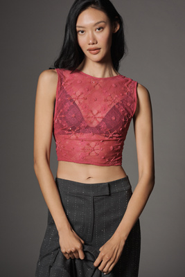 LyreBird High-Neck Sequin Sheer Tie-Back Top