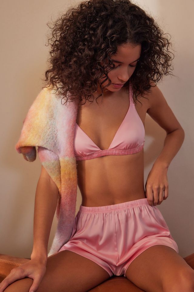 Pink Ruched Front Satin Bralette