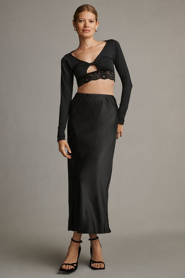 By Anthropologie Lace-Trim Cutout Long-Sleeve Crop Top #2