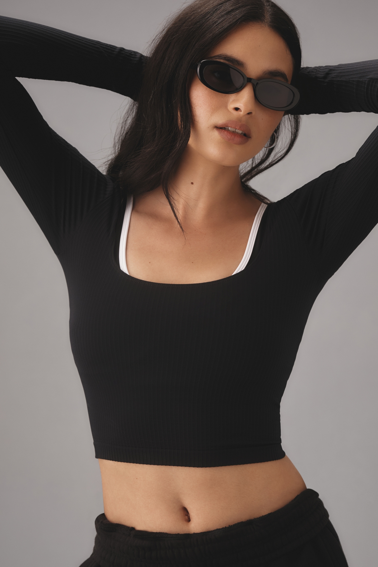 The Reegan Seamless Ribbed Cropped Long-Sleeve Top