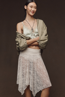 Asymmetric Lace Midi Skirt