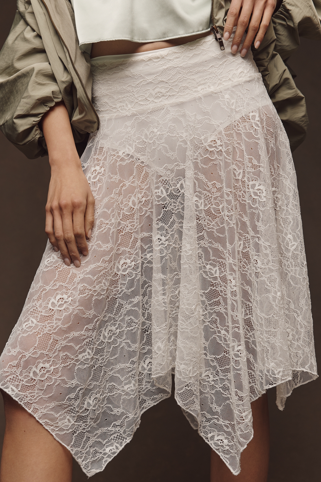 LyreBird Asymmetric Lace Midi Skirt