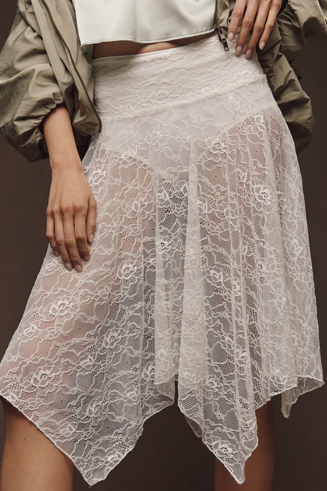 LyreBird Asymmetric Lace Midi Skirt | Anthropologie