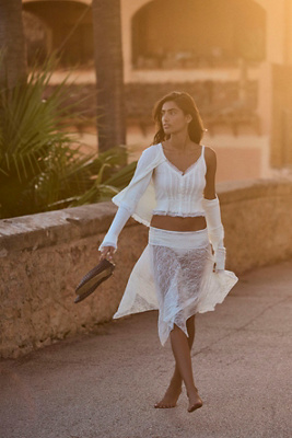 LyreBird Asymmetric Lace Midi Skirt | Anthropologie