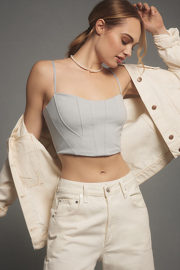 By Anthropologie Knit Corset Crop Top In Grey