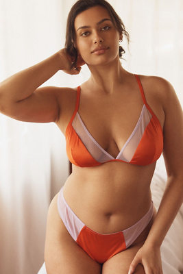 Lyrebird Satin Mesh Triangle Bra In Orange