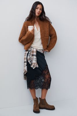 By Anthropologie Lace-Trim Midi Slip Skirt