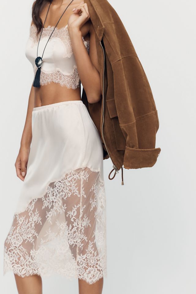 By Anthropologie Lace-Trim Midi Slip Skirt #1