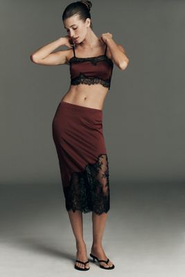 Lace-Trim Midi Slip Skirt
